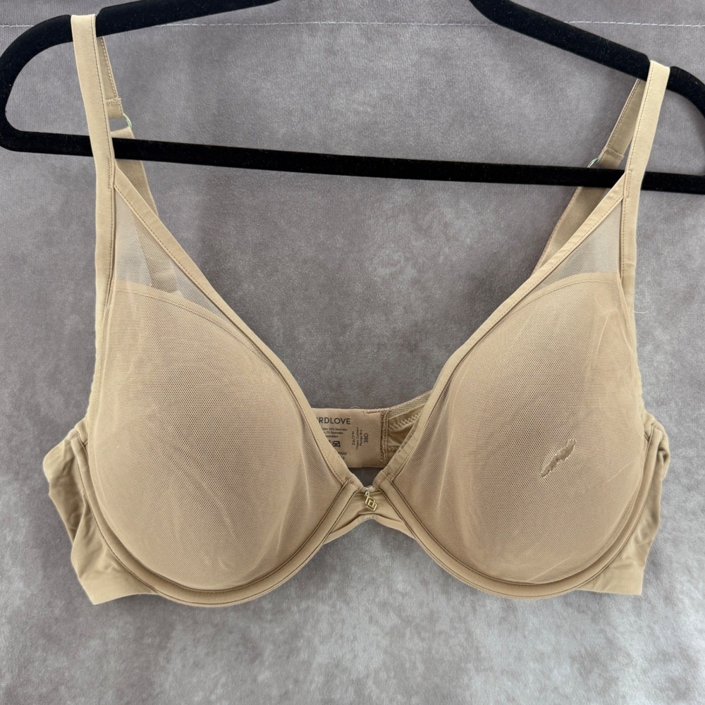 ThirdLove 24/7 Classic Contour Plunge Bra 38D Tan Nude Mesh Underwire Intimates